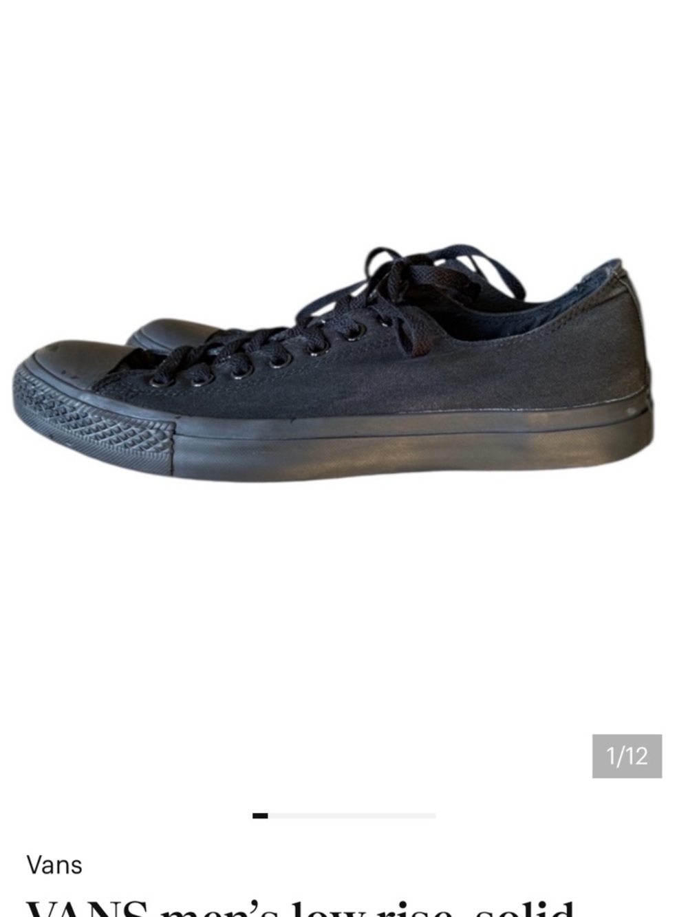 VANS men’s low rise, solid black sneaker size 11 good condition